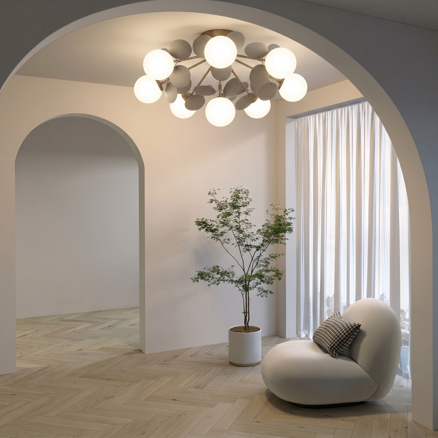 Grey Petal Flush Mount Ceiling Light