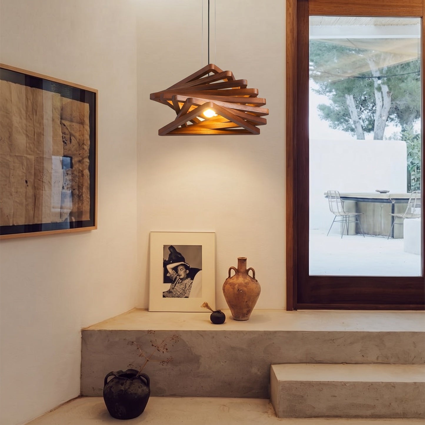 Spiral Wood Triangle Pendant Light