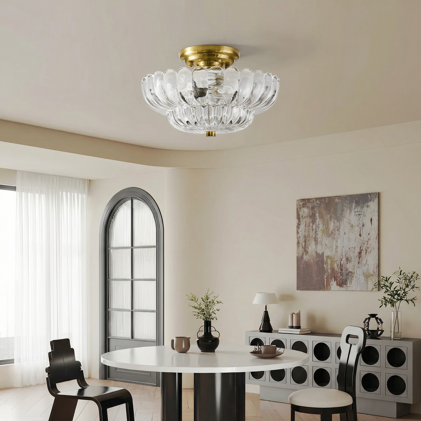 Ribbed Glass Umbrella Semi-Flush Light