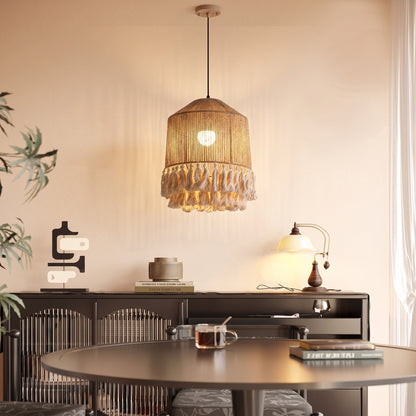 Jute Rope Fringe Tassel Pendant Light