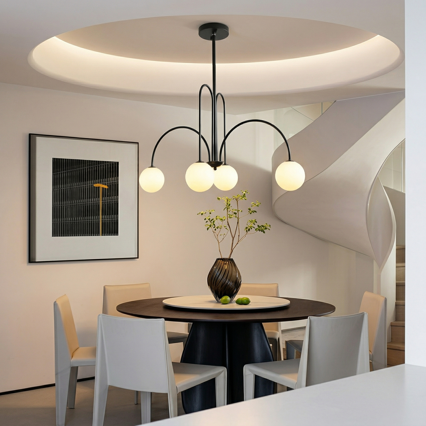 Gooseneck Opal Globe Chandelier