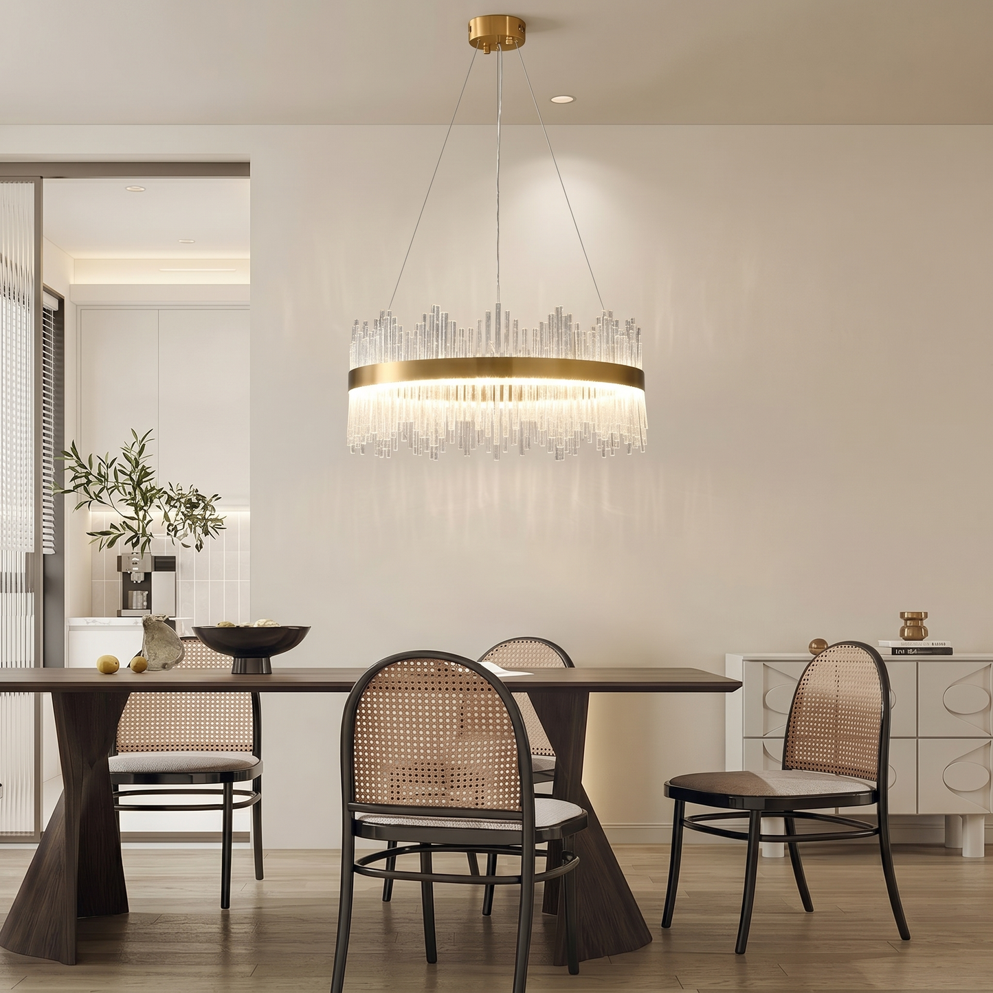 Crystal Wave Chandelier in Brushed Gold