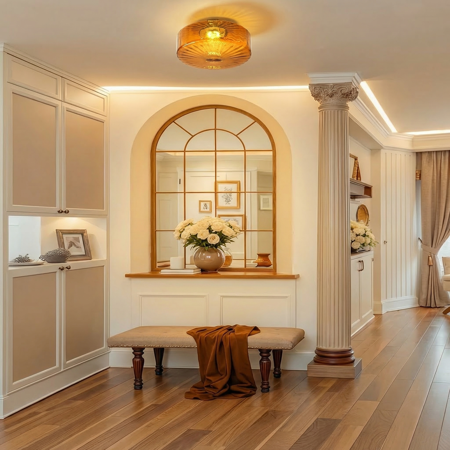 Amber Ribbed Glass Flush Mount Light