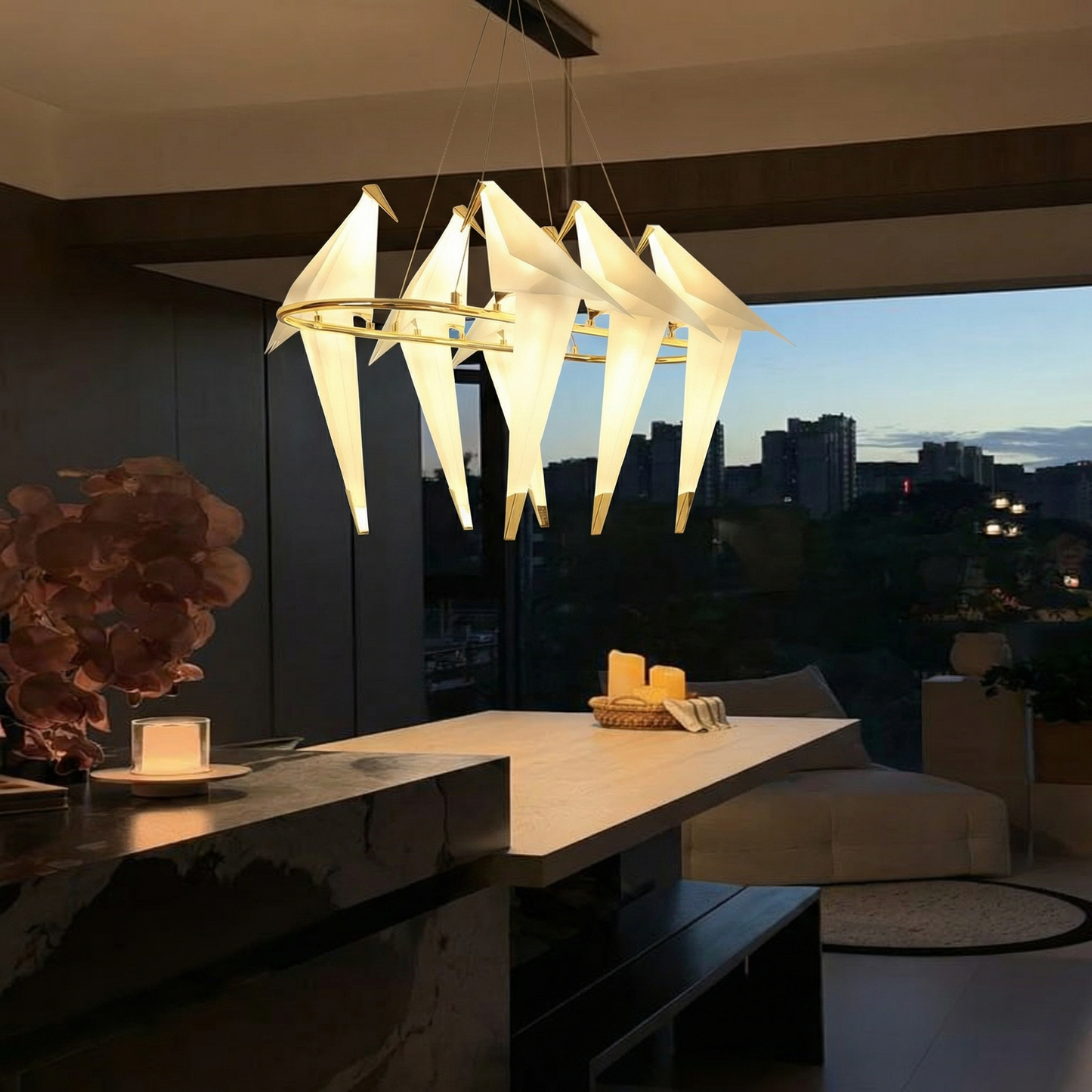 Origami Bird Chandelier on Brass Bars