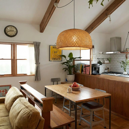 Hand-Woven Bamboo Dome Pendant Light
