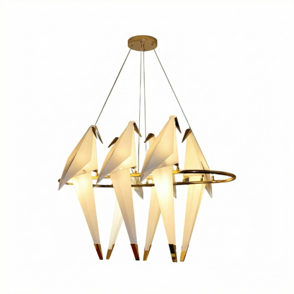 Origami Bird Chandelier on Brass Bars