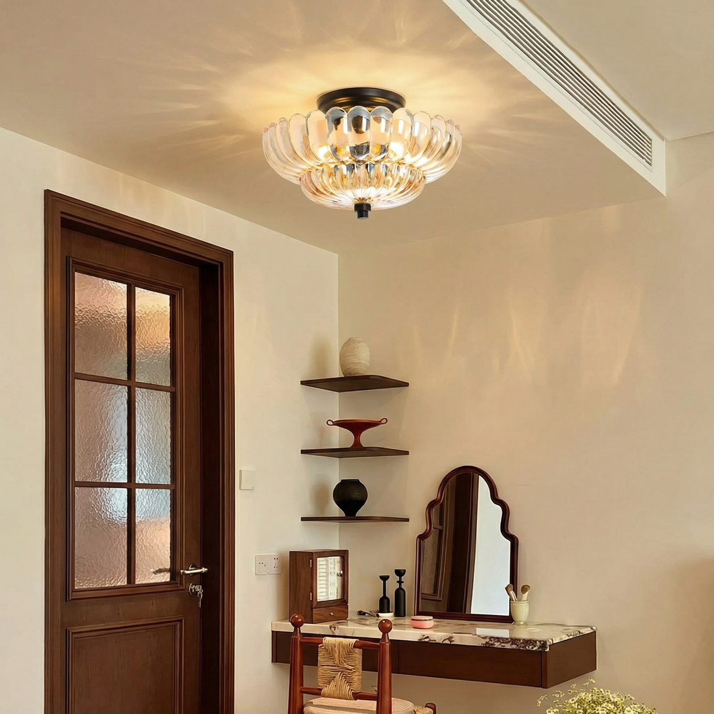 Ribbed Glass Umbrella Semi-Flush Light