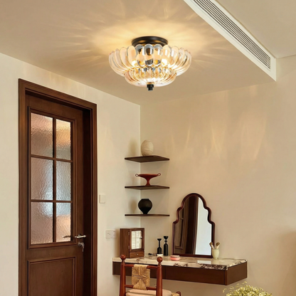 Ribbed Glass Umbrella Semi-Flush Light