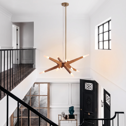 Solid Ash Starburst Chandelier, 12 Light