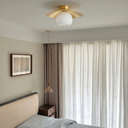 Brass Cap Opal Glass Flush Mount