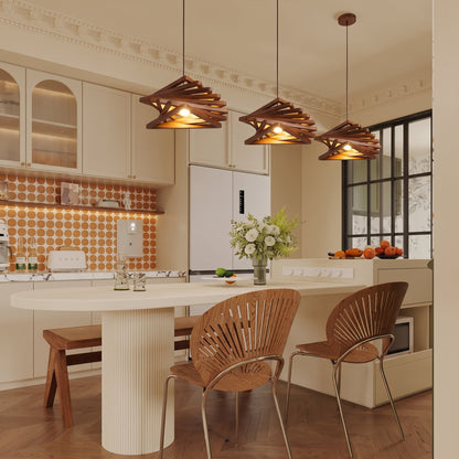 Spiral Wood Triangle Pendant Light
