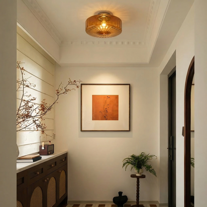 Amber Ribbed Glass Flush Mount Light