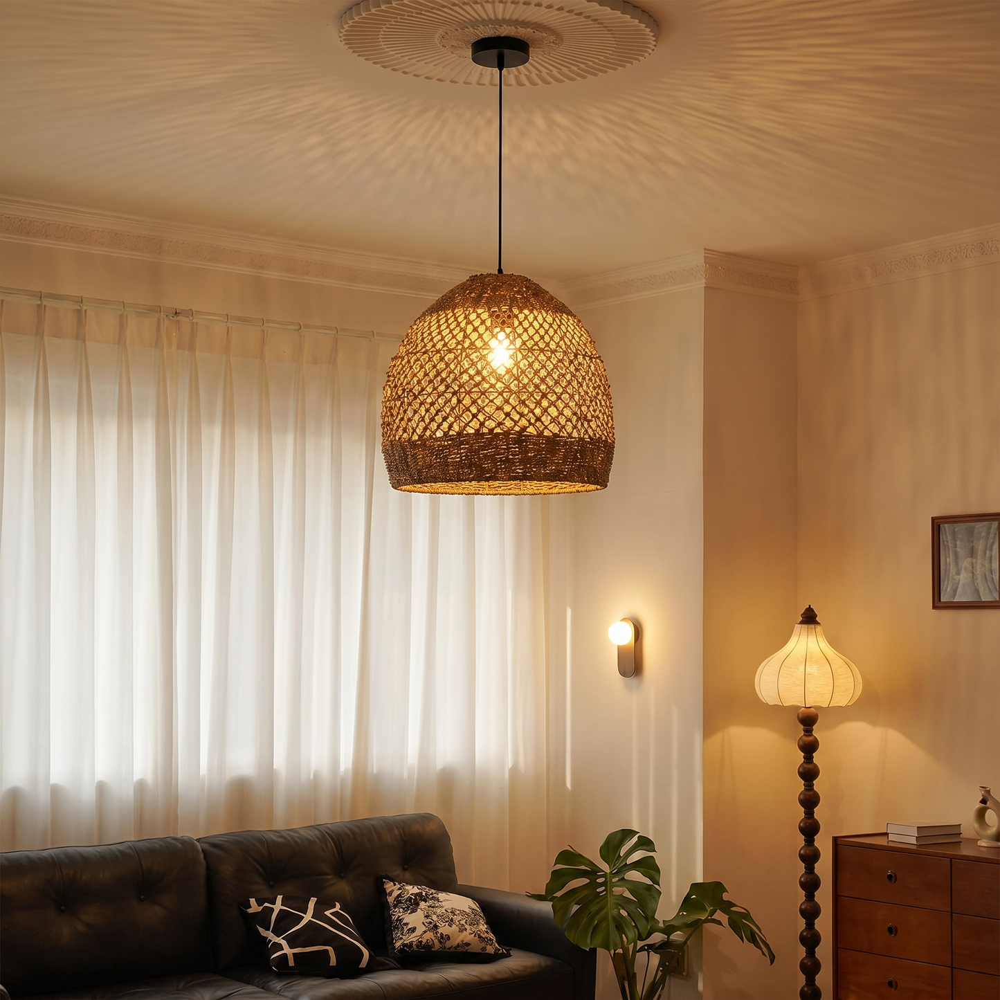 Seagrass Open Lattice Dome Pendant