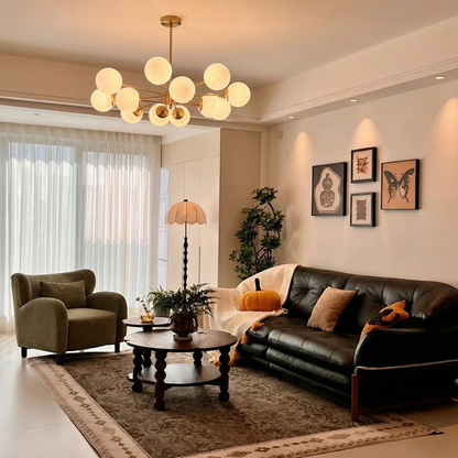 Brass Sputnik Chandelier with Opal Globes