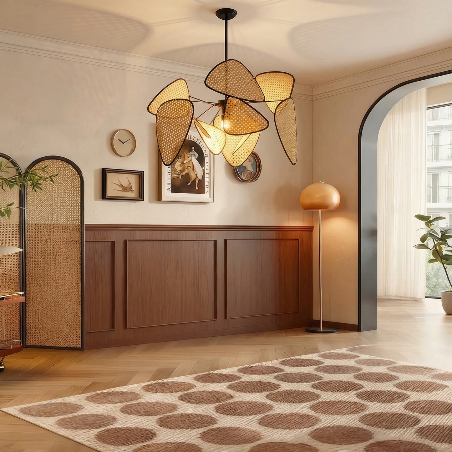 Cane Webbing Screen Chandelier