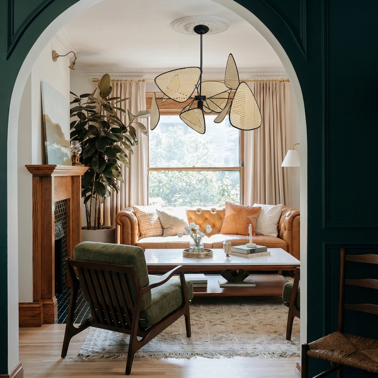 Cane Webbing Screen Chandelier
