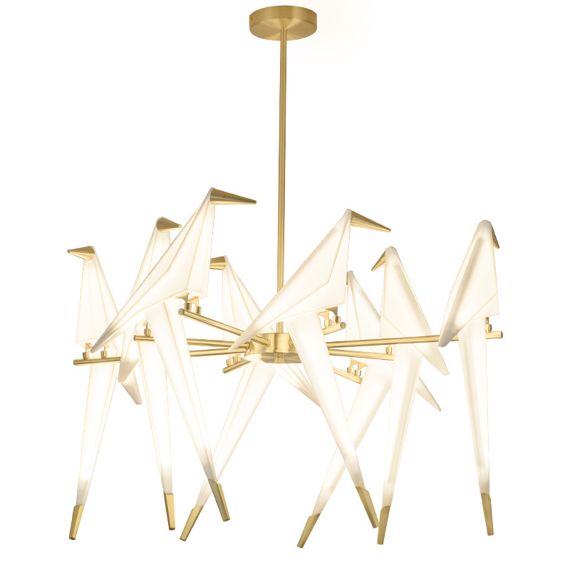 8-Light Origami Bird Branch Chandelier
