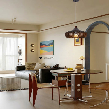 Wood Slat Fin Pendant Light
