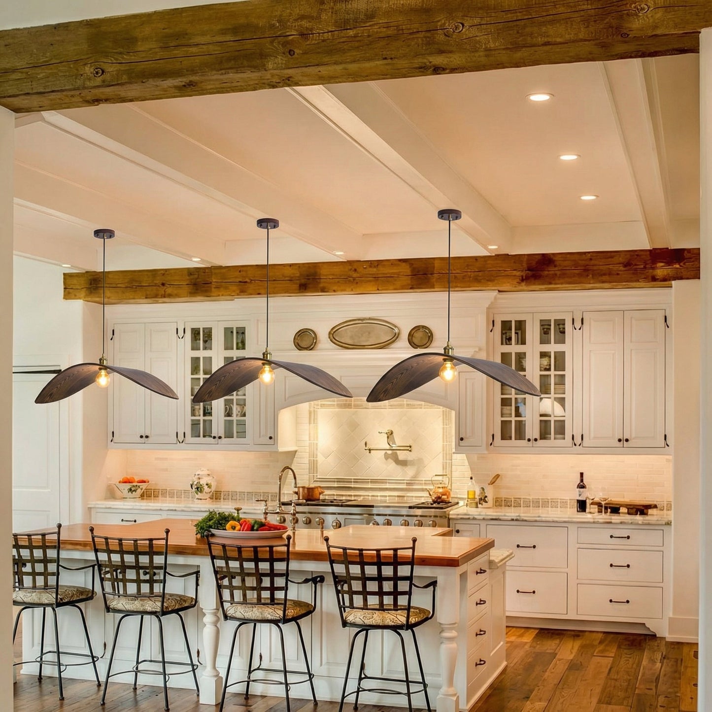 Curved Wood Veneer Wave Pendant Light