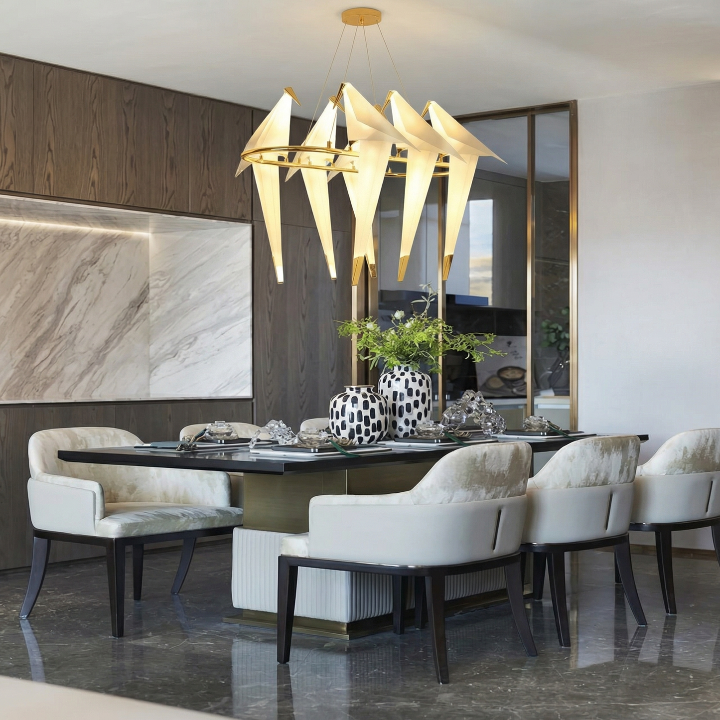 Origami Bird Chandelier on Brass Bars