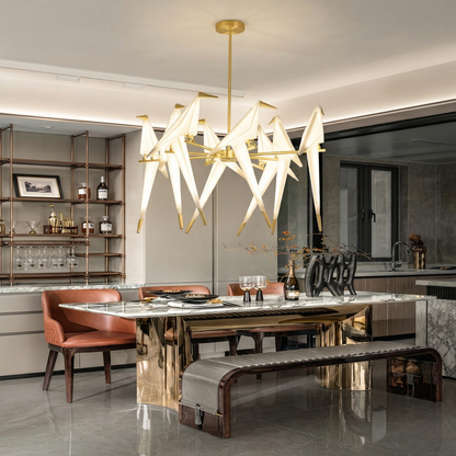8-Light Origami Bird Branch Chandelier