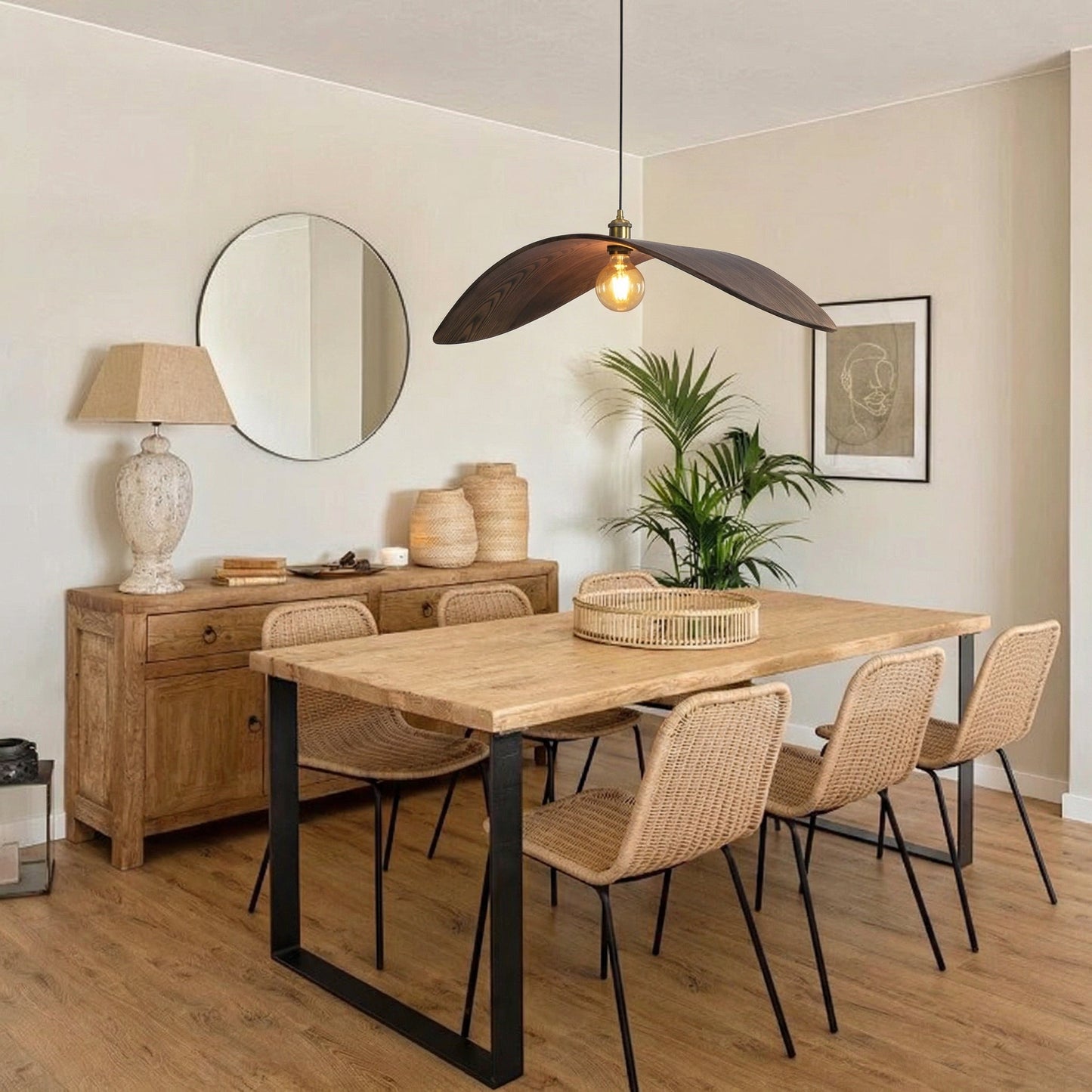 Curved Wood Veneer Wave Pendant Light