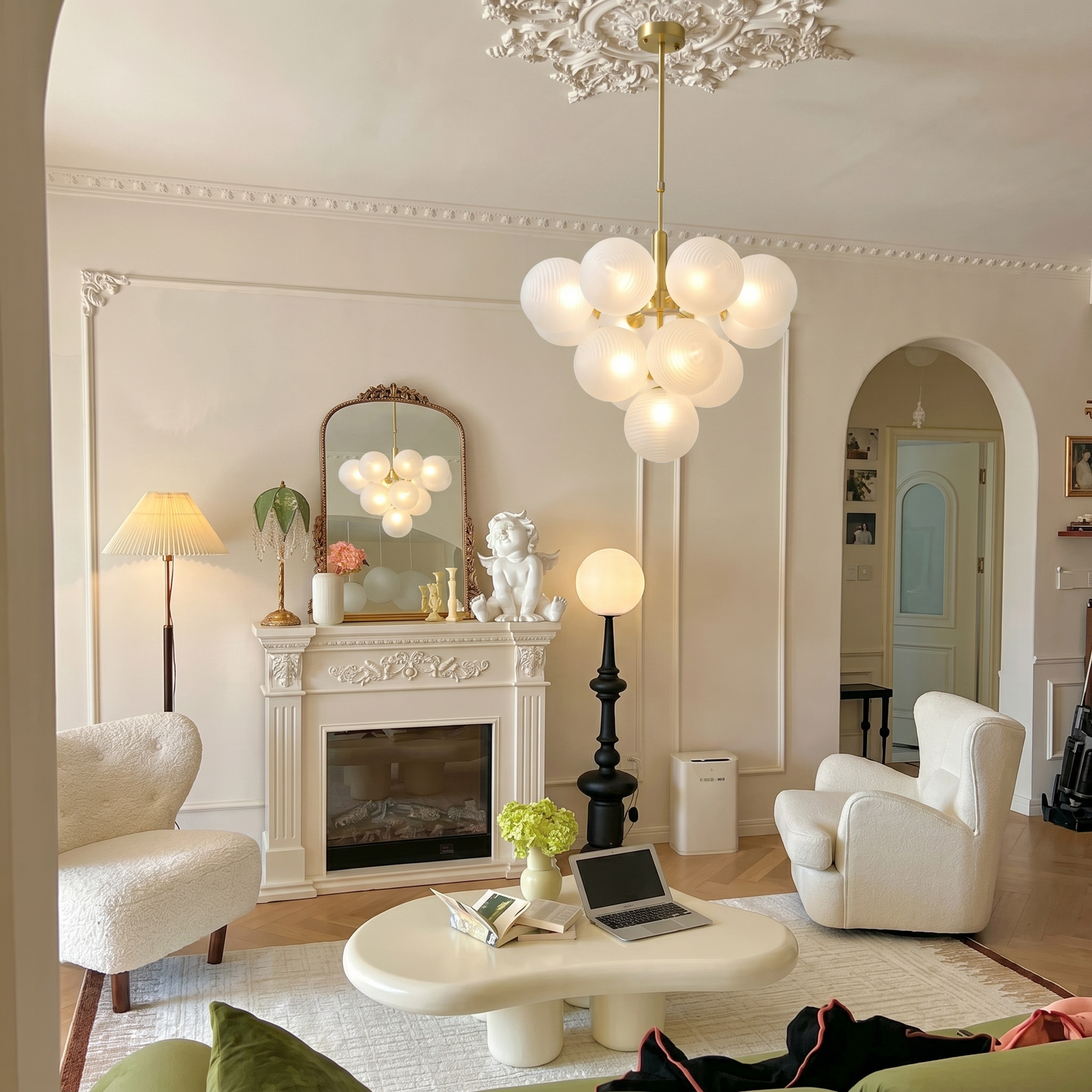 Ribbed Glass Globe Cluster Chandelier