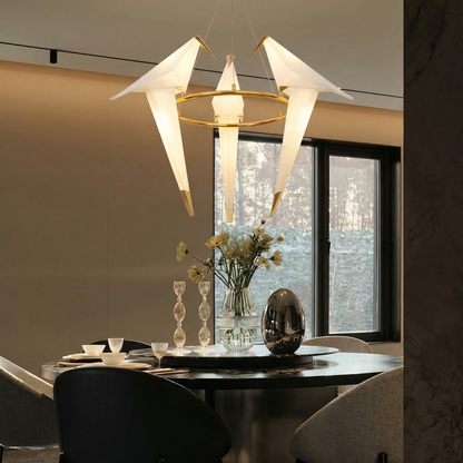 3-Bird Circular Origami Chandelier in Gold