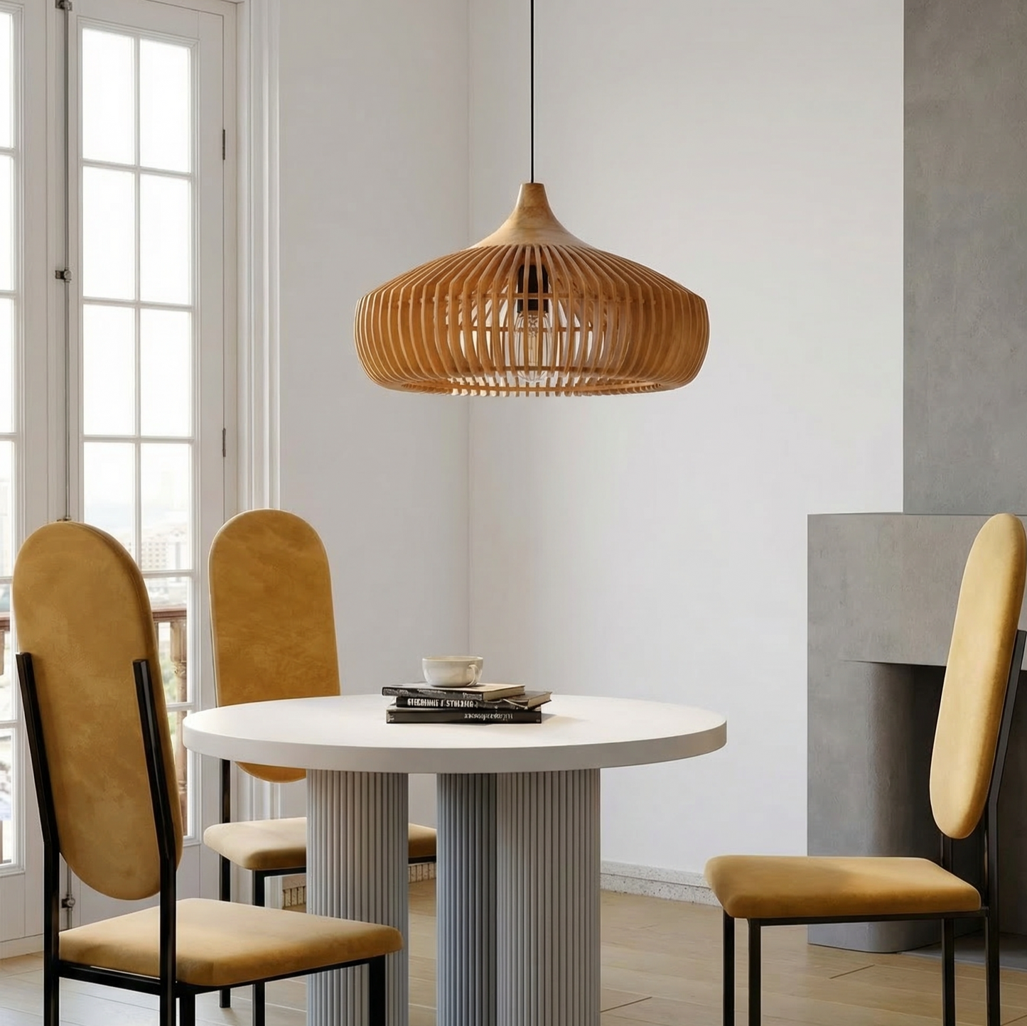 Wood Slat Fin Pendant Light