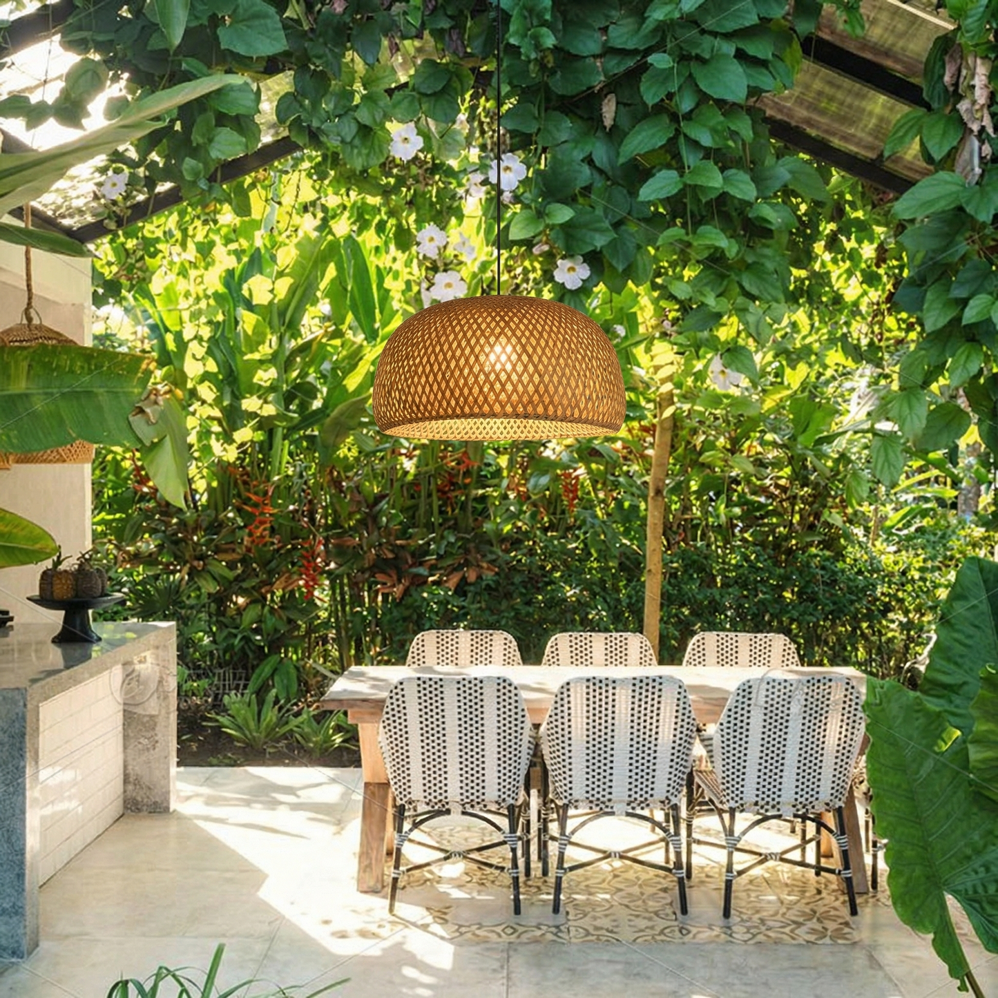 Hand-Woven Bamboo Dome Pendant Light
