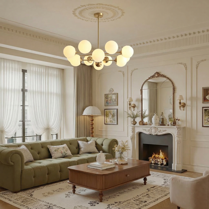 Brass Sputnik Chandelier with Opal Globes