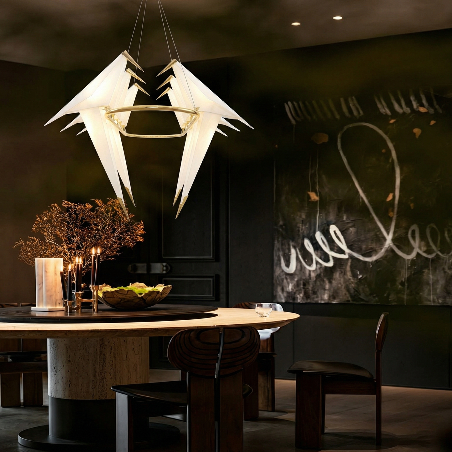 Origami Bird Chandelier on Brass Bars
