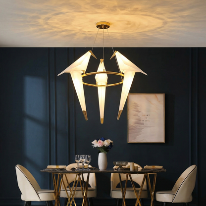 3-Bird Circular Origami Chandelier in Gold