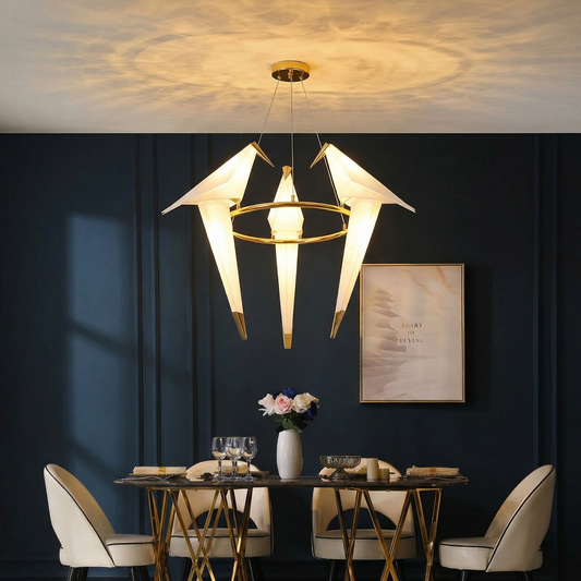 3-Bird Circular Origami Chandelier in Gold
