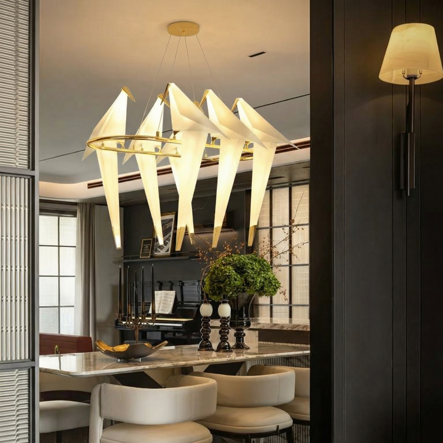 Origami Bird Chandelier on Brass Bars