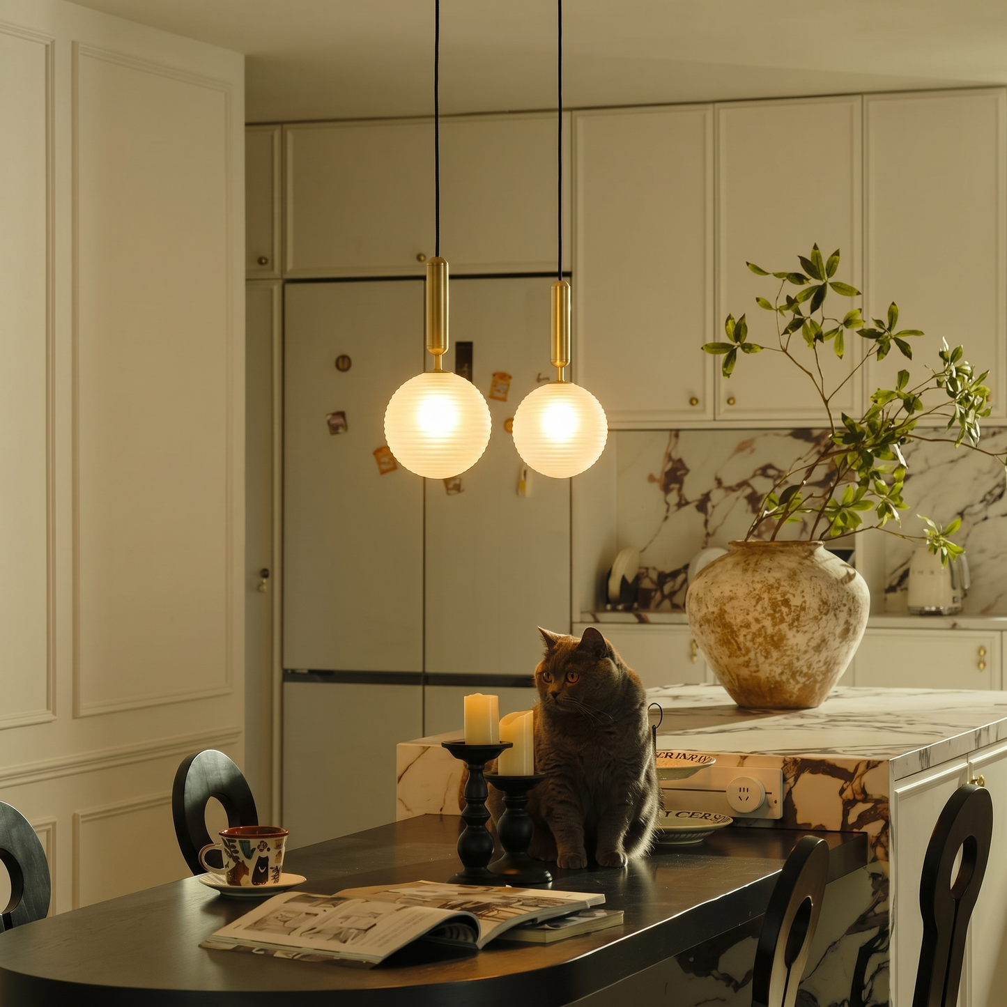 Ribbed Glass Globe Cluster Chandelier
